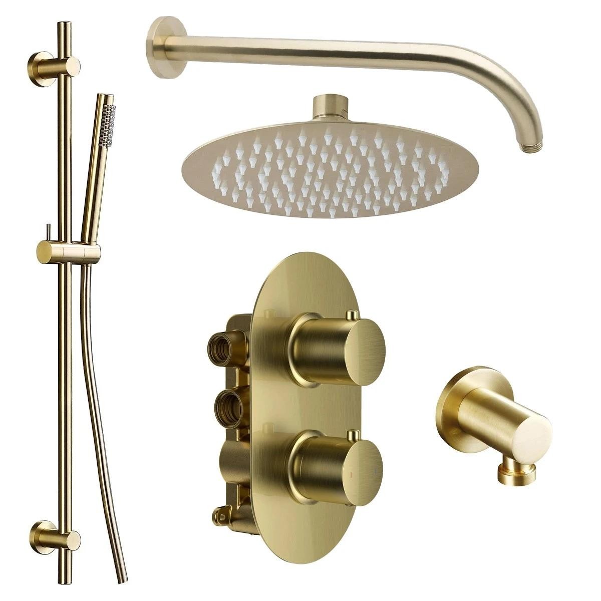 Globe Matt Black Dual Function Concealed Thermostatic Shower with Overhead & Slide Rail with Handset