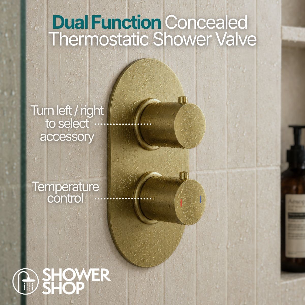 Globe Brushed Brass Dual Function Concealed Thermostatic Shower with Overhead & Slide Rail with Handset 