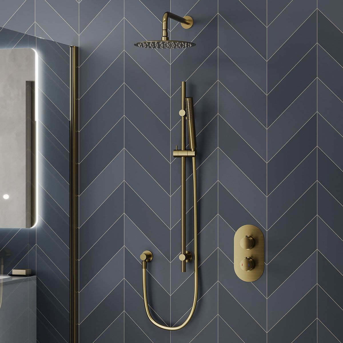Globe Brushed Brass Dual Function Concealed Thermostatic Shower with Overhead & Slide Rail with Handset 