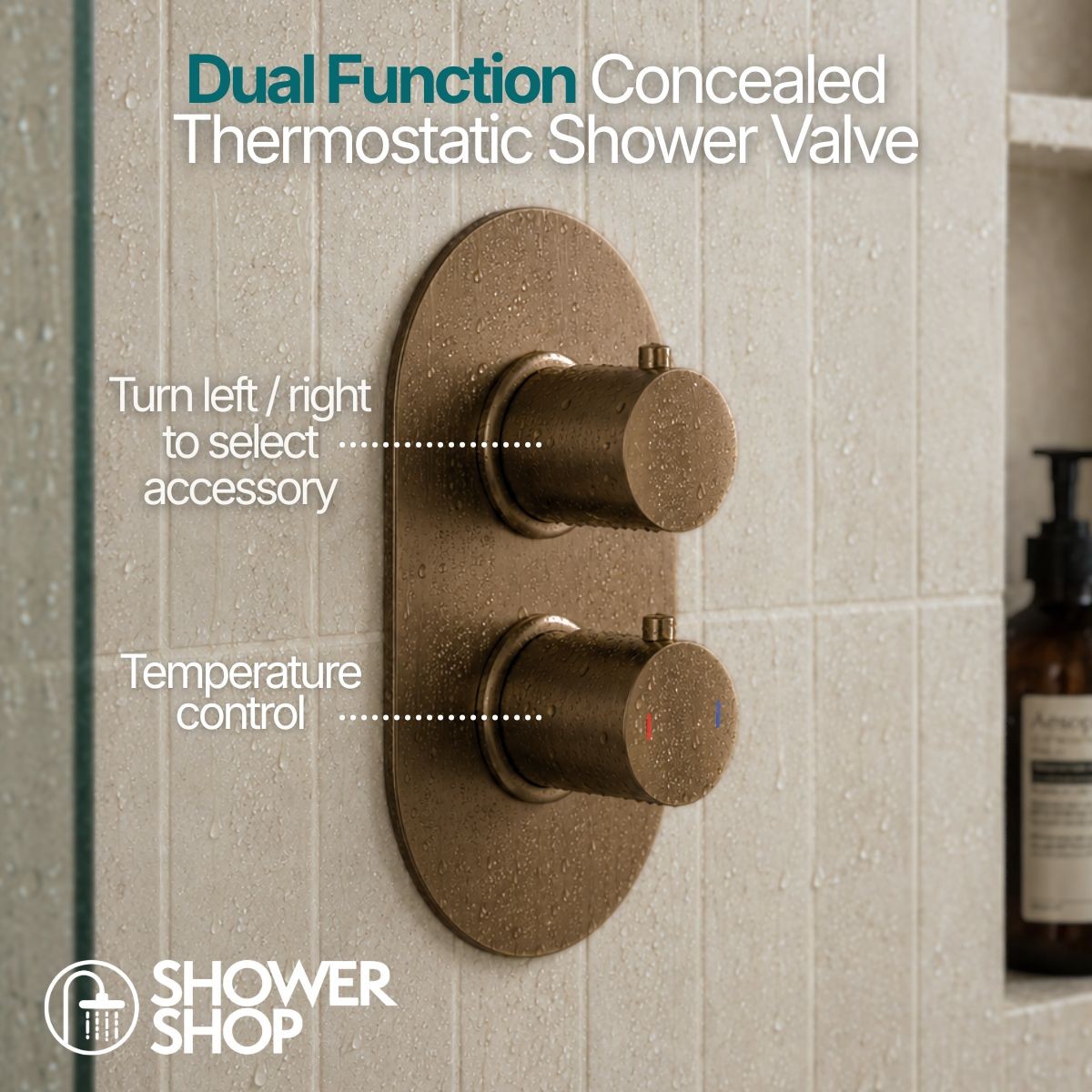 Globe Brushed Bronze Dual Function Concealed Thermostatic Shower with Overhead & Slide Rail with Handset