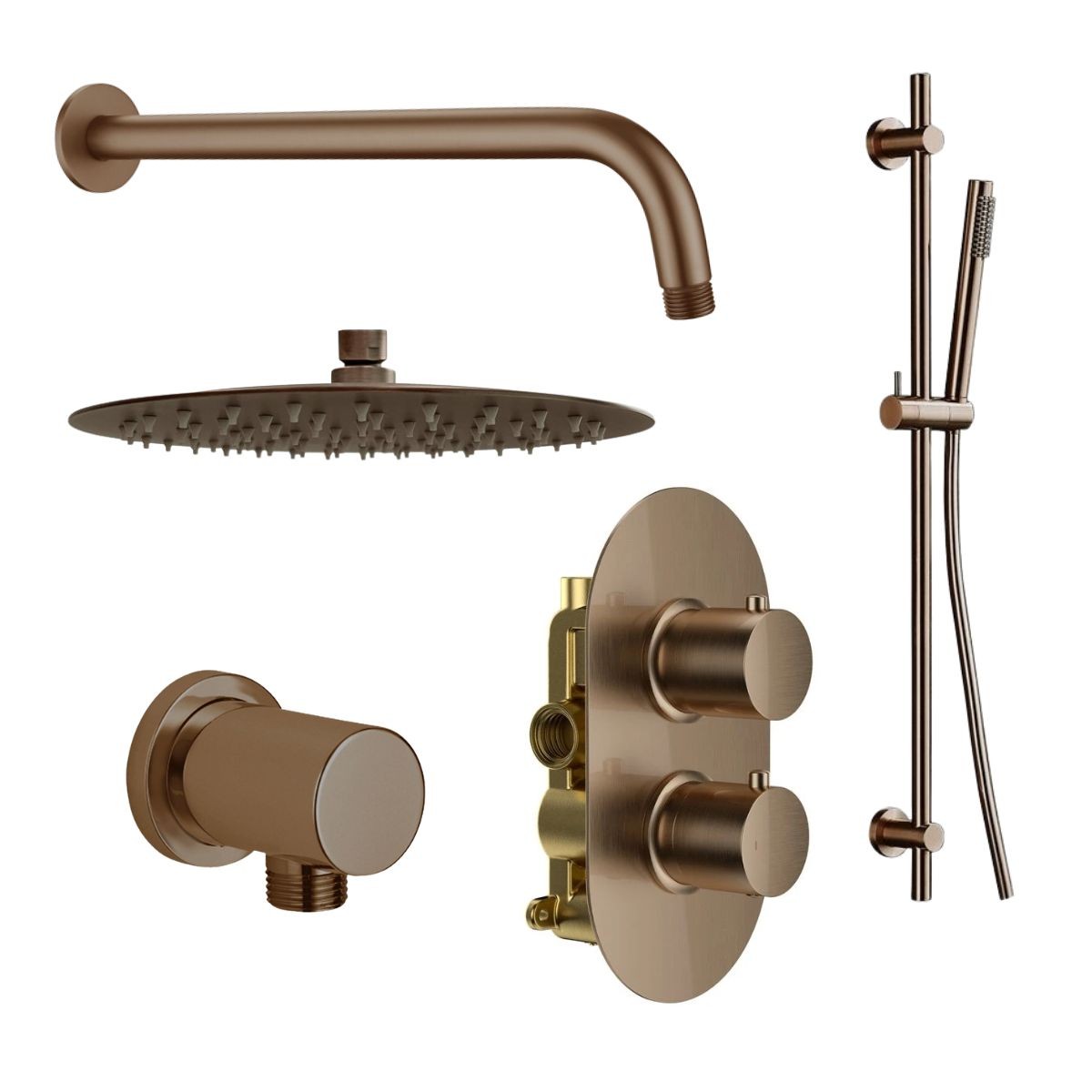 Globe Brushed Bronze Dual Function Concealed Thermostatic Shower with Overhead & Slide Rail with Handset