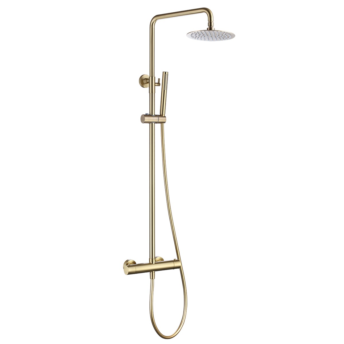 Globe Brushed Gold Cool Touch Thermostatic Bar Shower with Overhead & Slide Rail with Handset