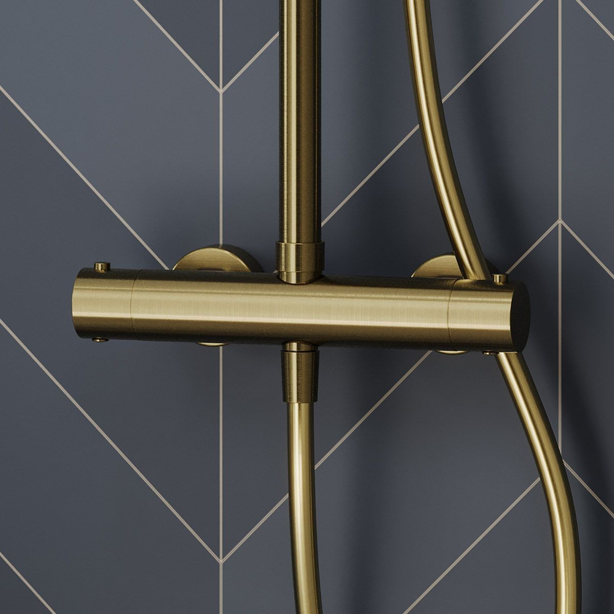 Globe Brushed Brass Cool Touch Thermostatic Bar Shower with Overhead & Slide Rail with Handset
