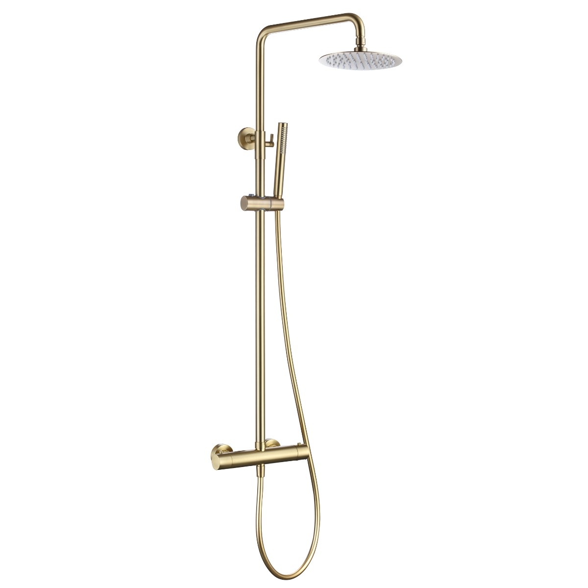 Globe Brushed Brass Cool Touch Thermostatic Bar Shower with Overhead & Slide Rail with Handset