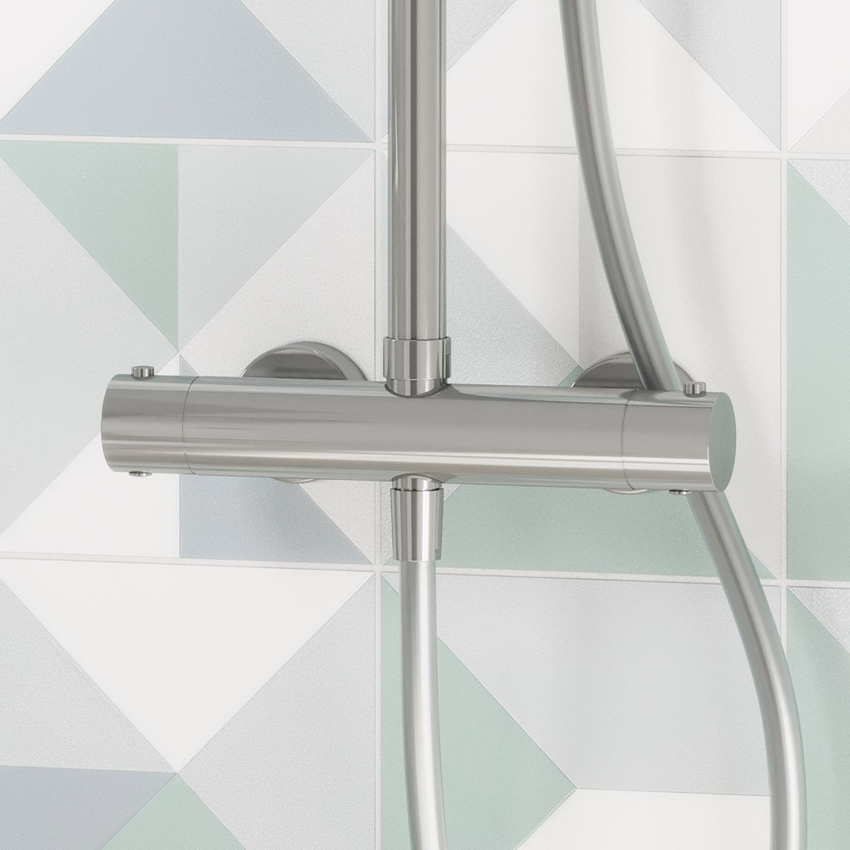 Cube Chrome Thermostatic Cool Touch Bar Shower with Overhead & Slide Rail with Handset