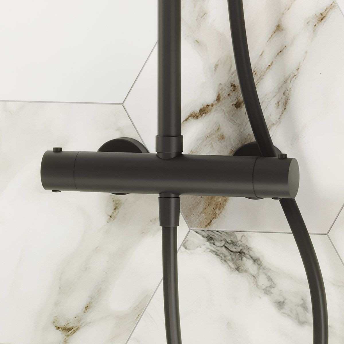 Globe Matt Black Cool Touch Thermostatic Bar Shower with Overhead & Slide Rail with Handset
