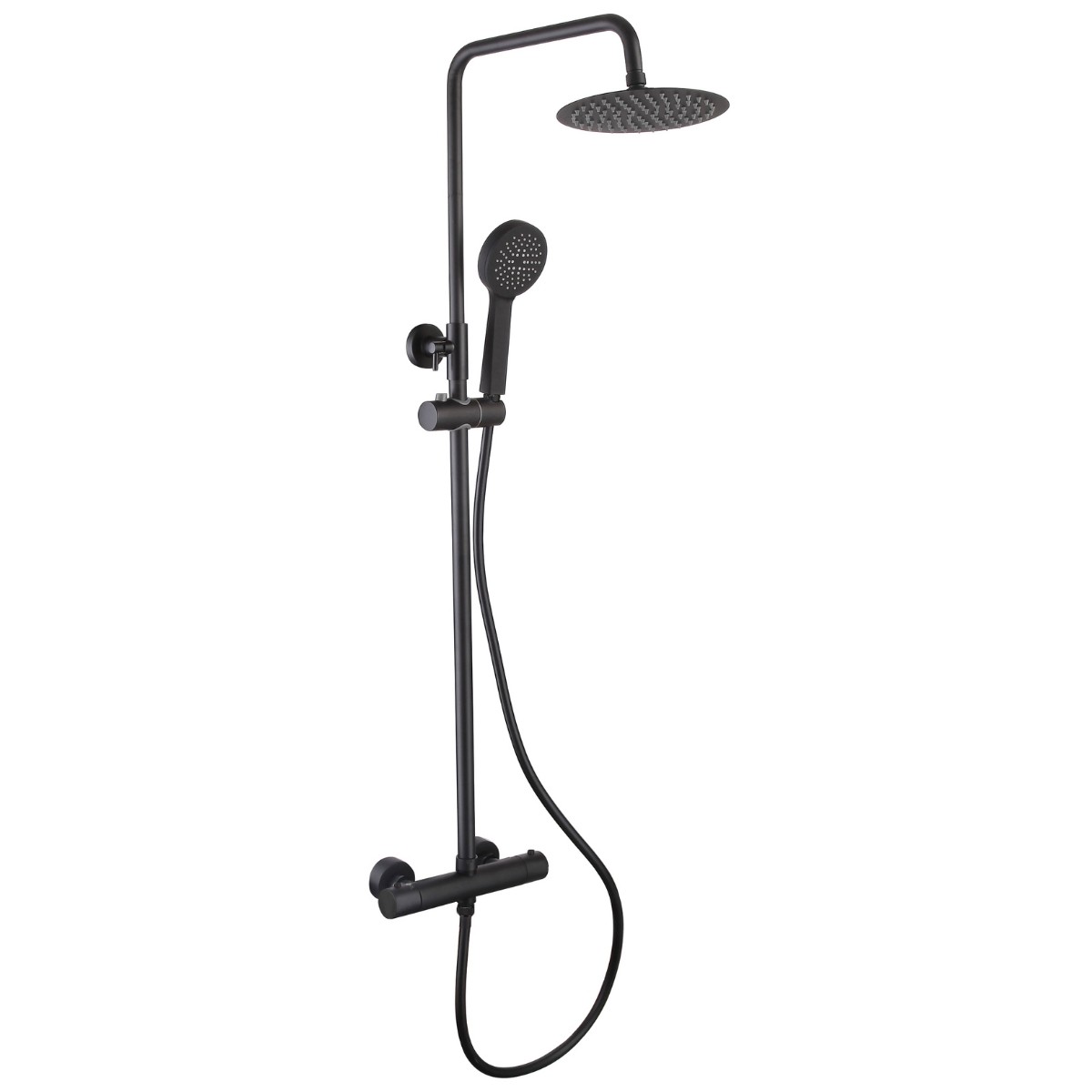 Globe Matt Black Cool Touch Thermostatic Bar Shower with Overhead & Slide Rail with Handset