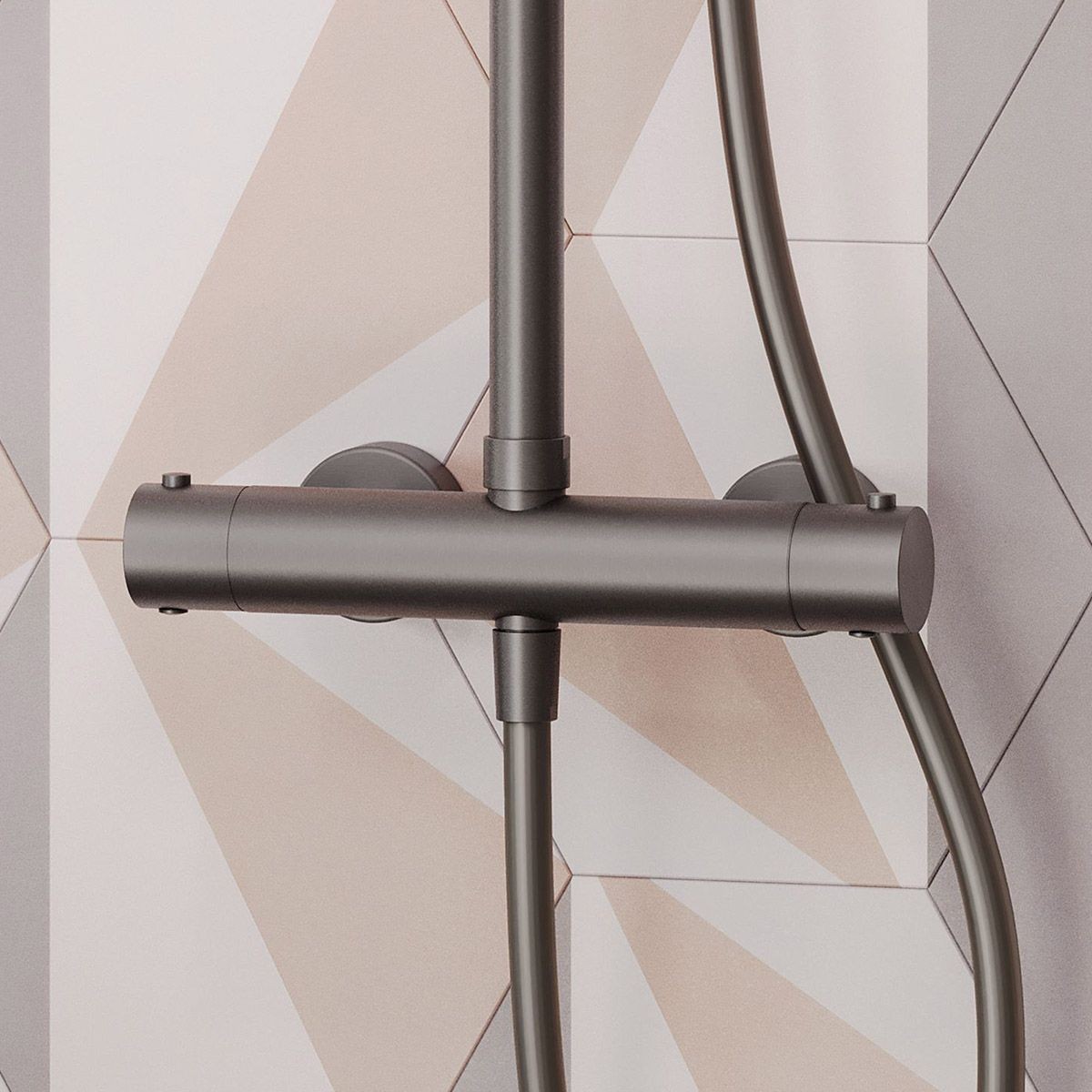 Cube Gunmetal Thermostatic Cool Touch Bar Shower with Overhead & Slide Rail with Handset