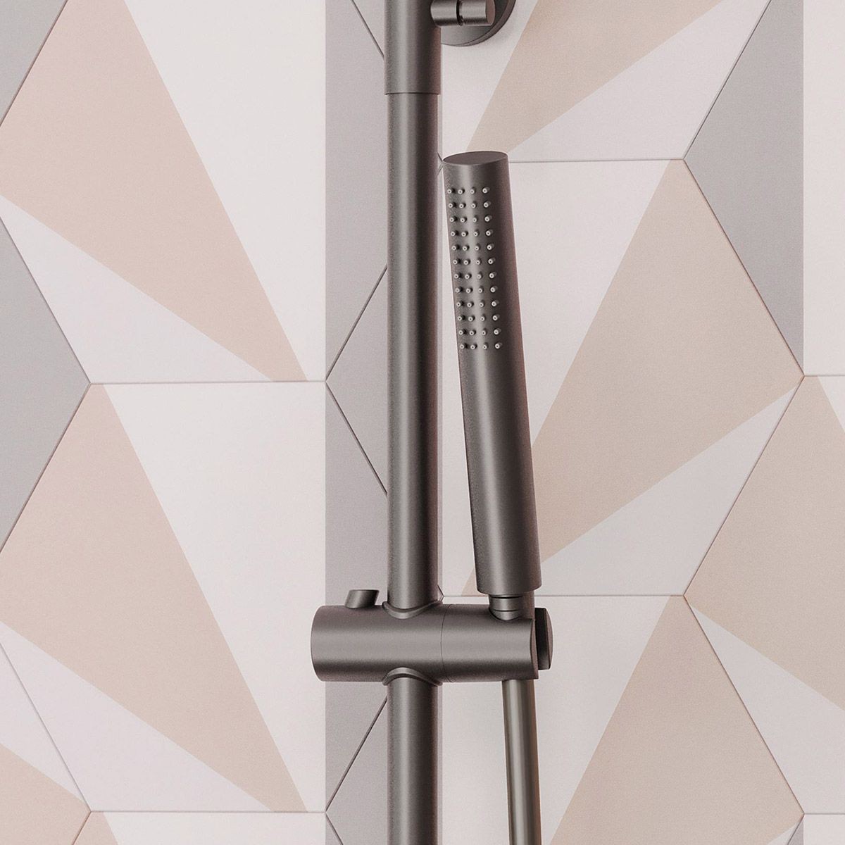 Cube Gunmetal Thermostatic Cool Touch Bar Shower with Overhead & Slide Rail with Handset