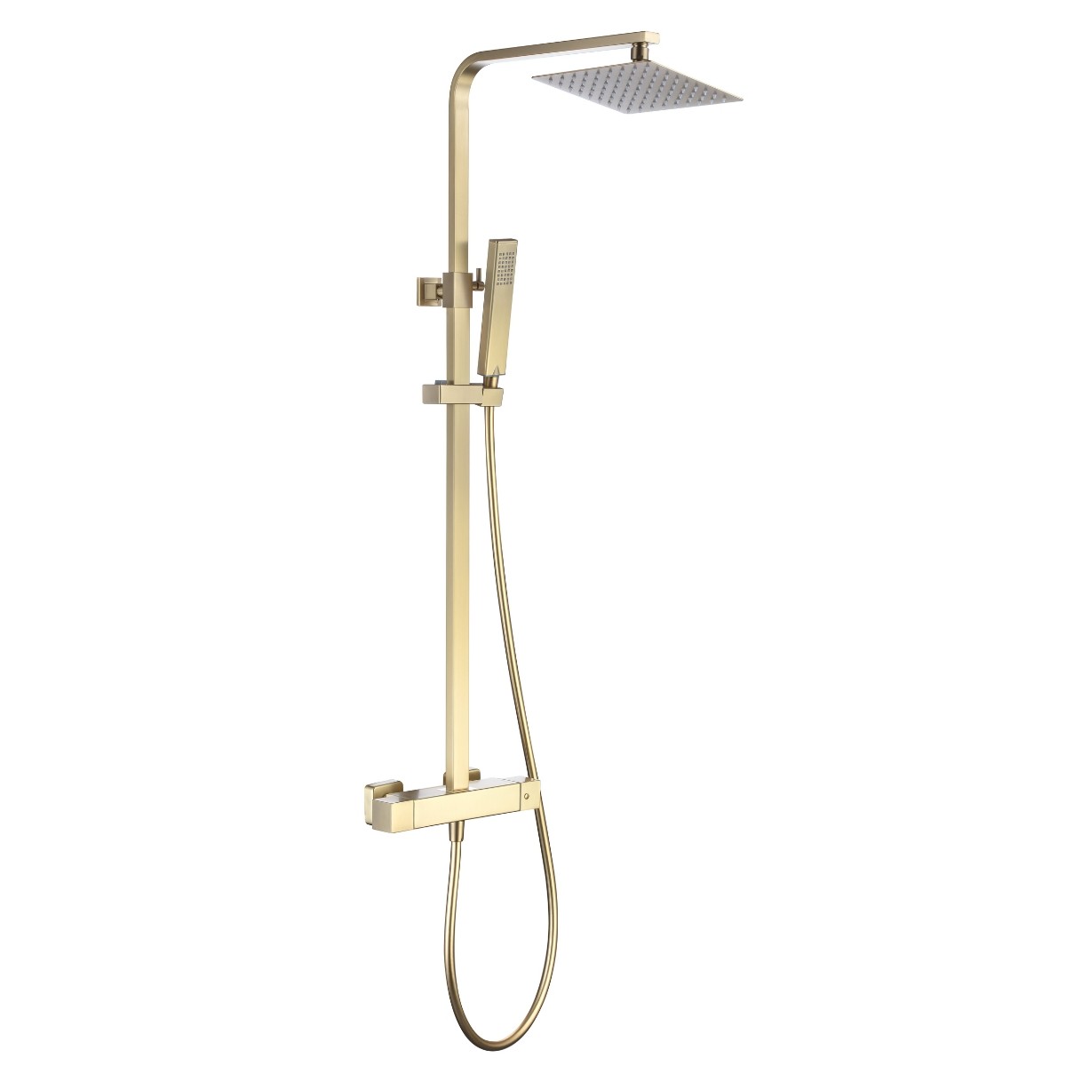 Cube Brushed Brass Thermostatic Cool Touch Bar Shower with Overhead & Slide Rail with Handset