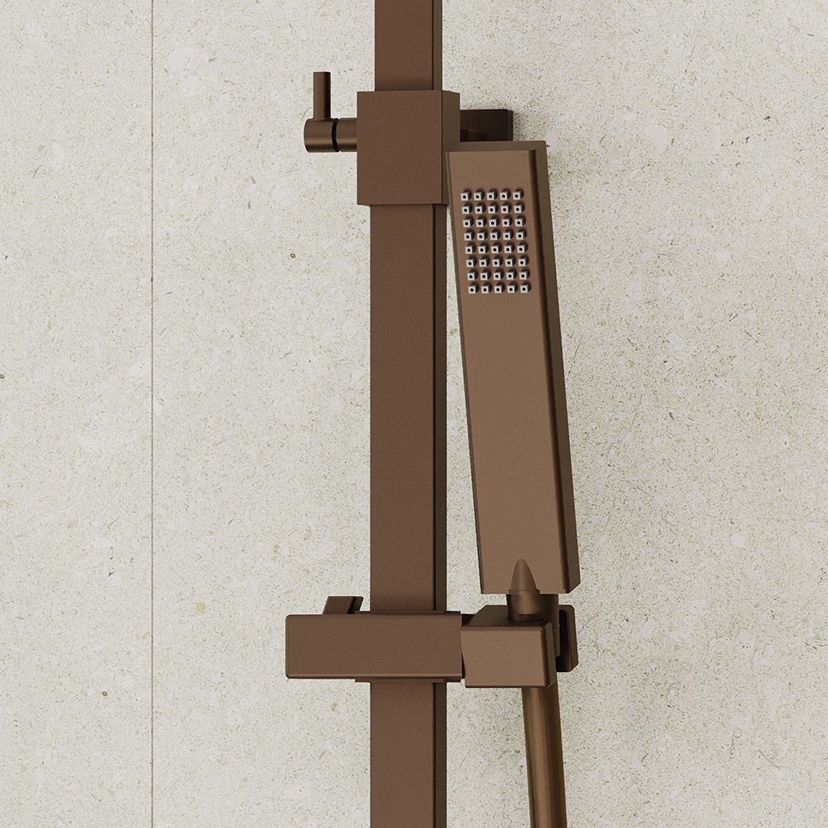 Cube Brushed Bronze Thermostatic Cool Touch Bar Shower with Overhead & Slide Rail with Handset