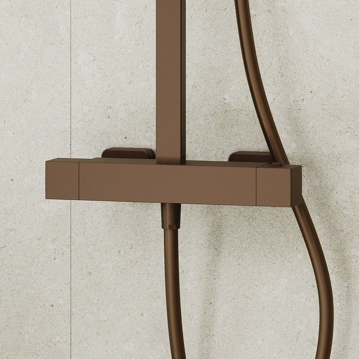 Cube Brushed Bronze Thermostatic Cool Touch Bar Shower with Overhead & Slide Rail with Handset