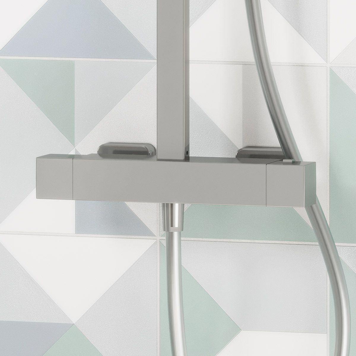 Cube Chrome Thermostatic Cool Touch Bar Shower with Overhead & Slide Rail with Handset