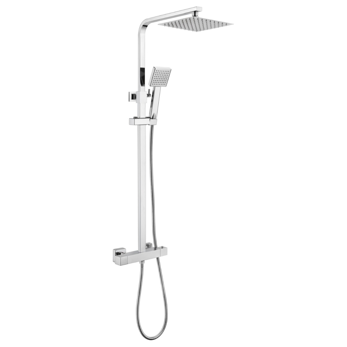 Cube Chrome Thermostatic Cool Touch Bar Shower with Overhead & Slide Rail with Handset