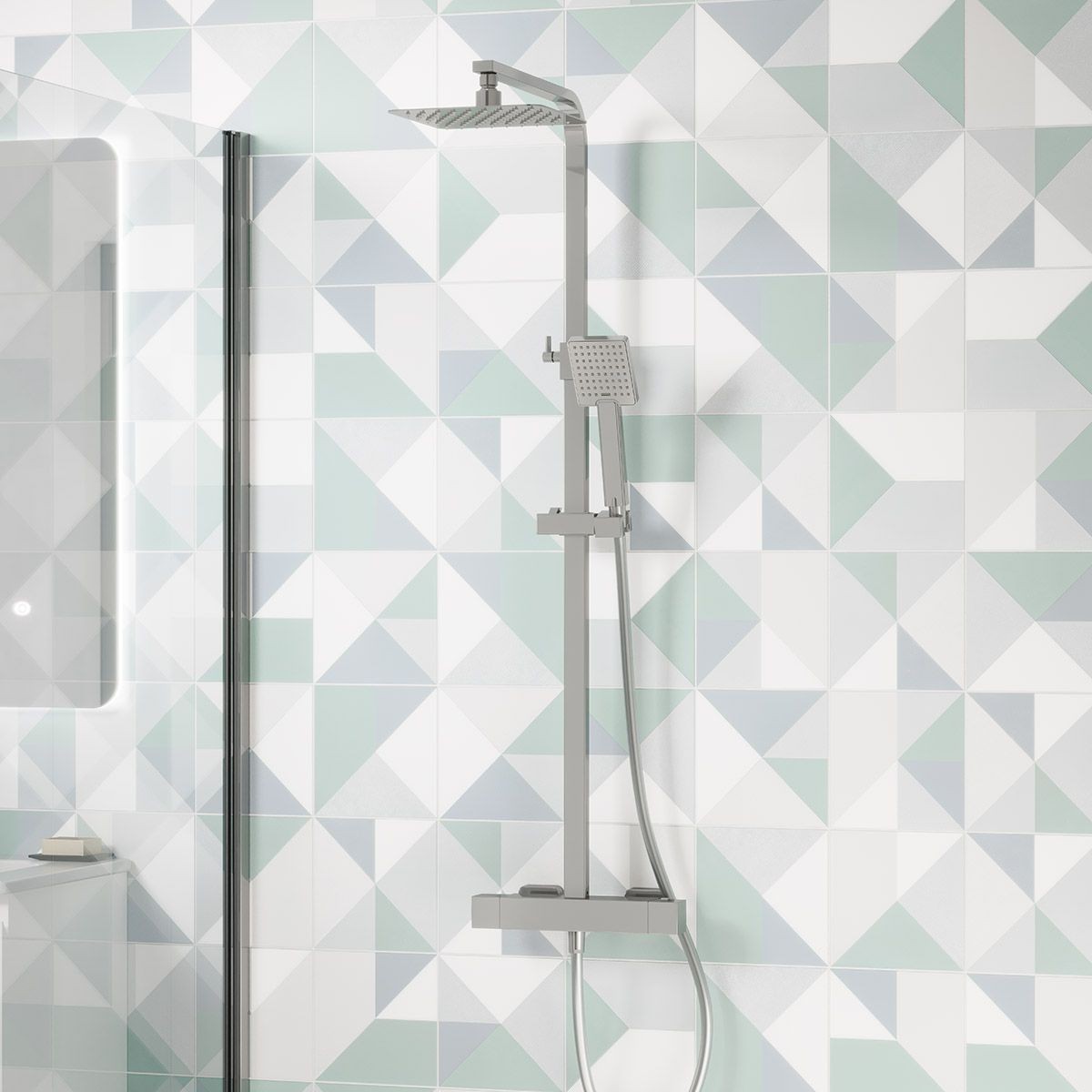 Cube Chrome Thermostatic Cool Touch Bar Shower with Overhead & Slide Rail with Handset