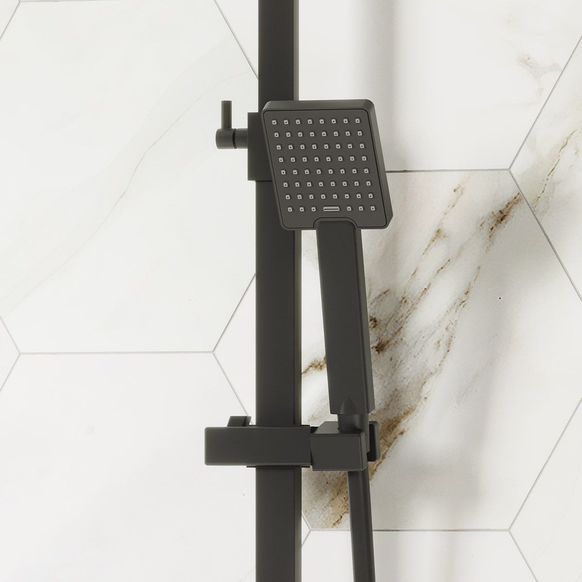 Cube Matt Black Thermostatic Cool Touch Bar Shower with Overhead & Slide Rail with Handset