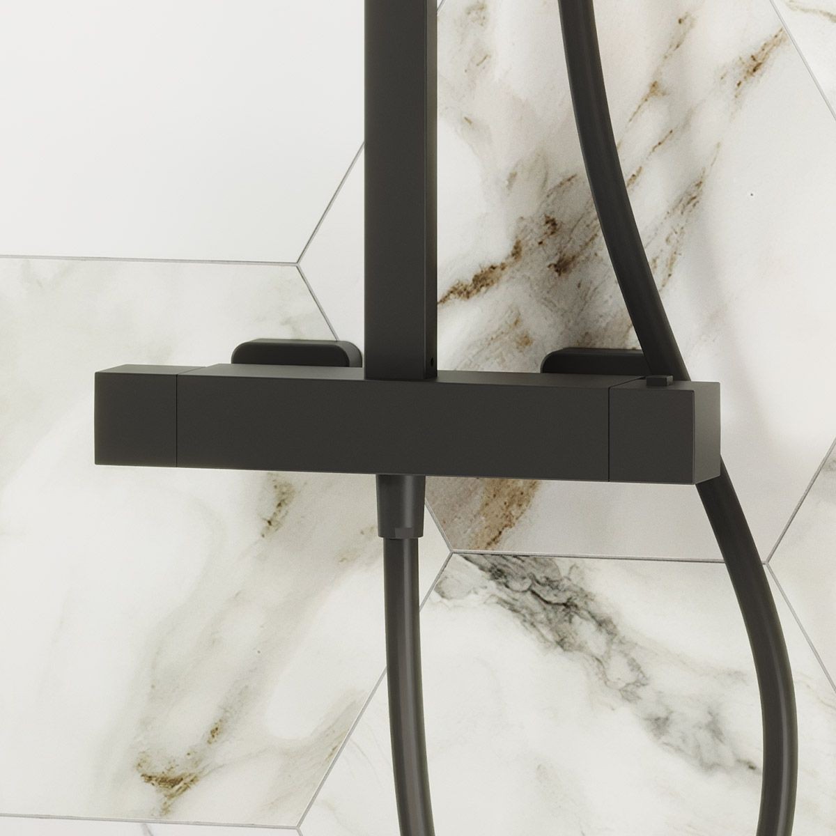 Cube Matt Black Thermostatic Cool Touch Bar Shower with Overhead & Slide Rail with Handset