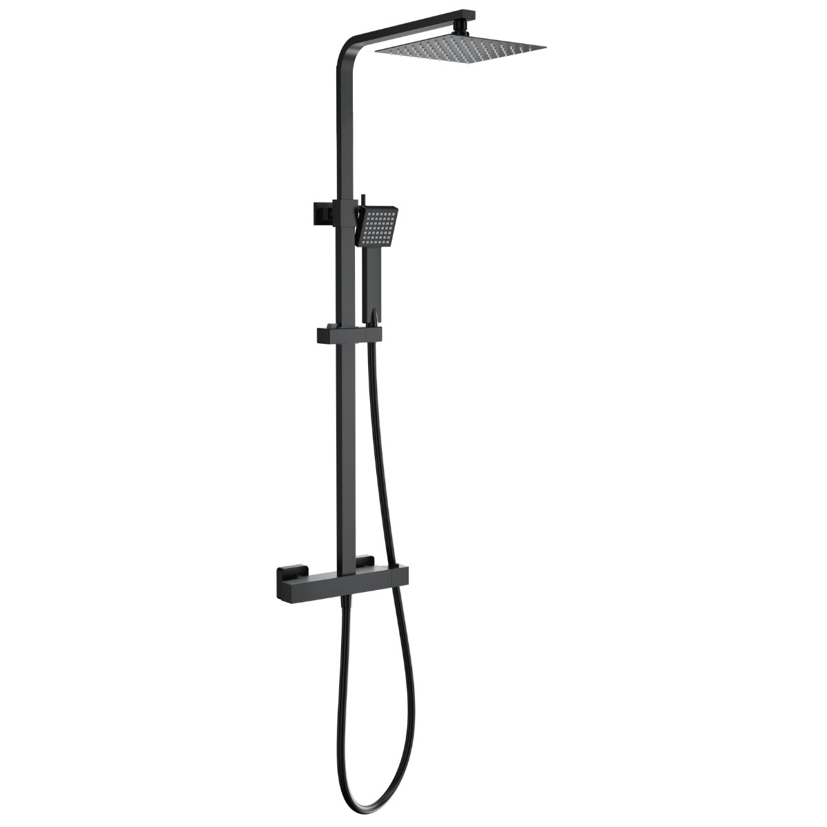 Cube Matt Black Thermostatic Cool Touch Bar Shower with Overhead & Slide Rail with Handset