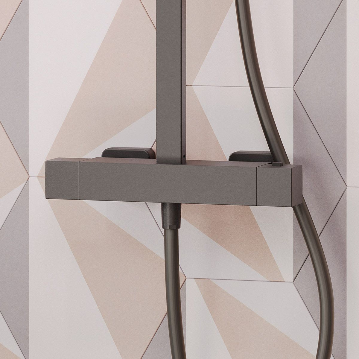 Cube Gunmetal Thermostatic Cool Touch Bar Shower with Overhead & Slide Rail with Handset