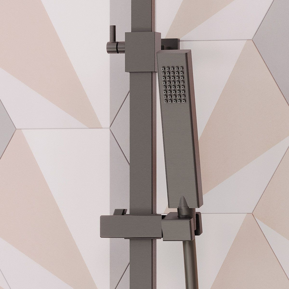Cube Gunmetal Thermostatic Cool Touch Bar Shower with Overhead & Slide Rail with Handset