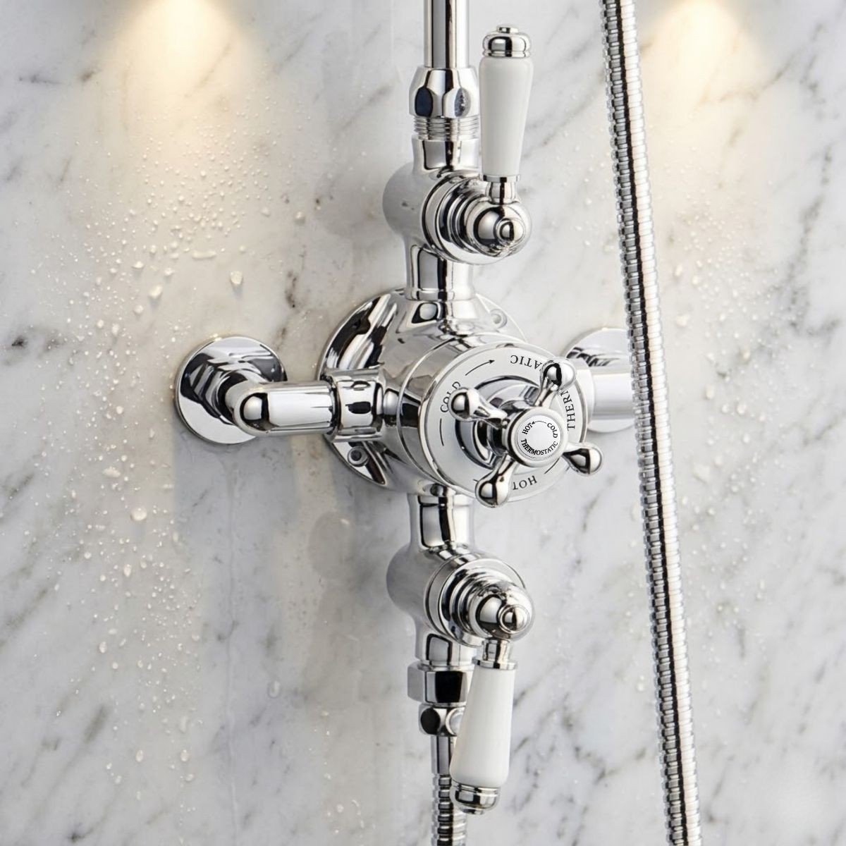 Downton Chrome Dual Traditional Shower with Overhead & Slide Rail with Handset