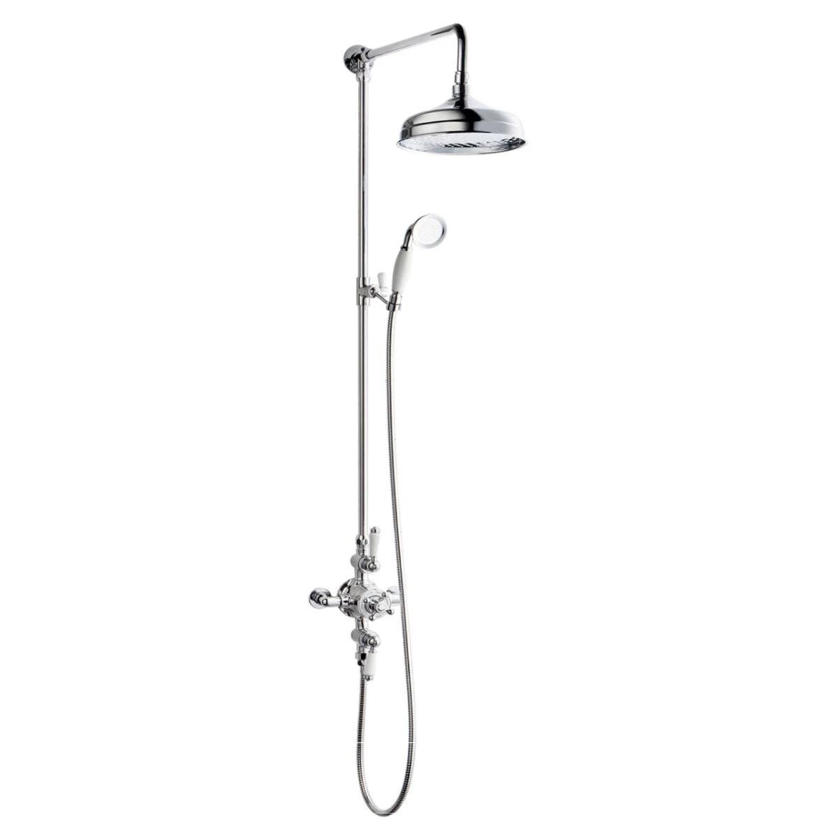 Downton Chrome Dual Traditional Shower with Overhead & Slide Rail with Handset
