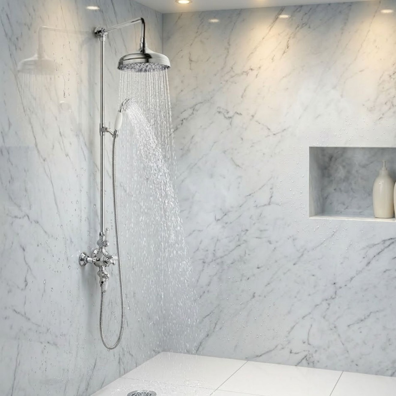 Downton Chrome Dual Traditional Shower with Overhead & Slide Rail with Handset