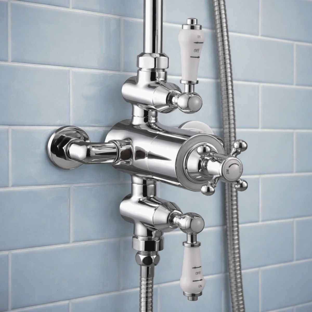 Abbey Chrome Dual Traditional Thermostatic Shower with Overhead & Slide Rail with Handset