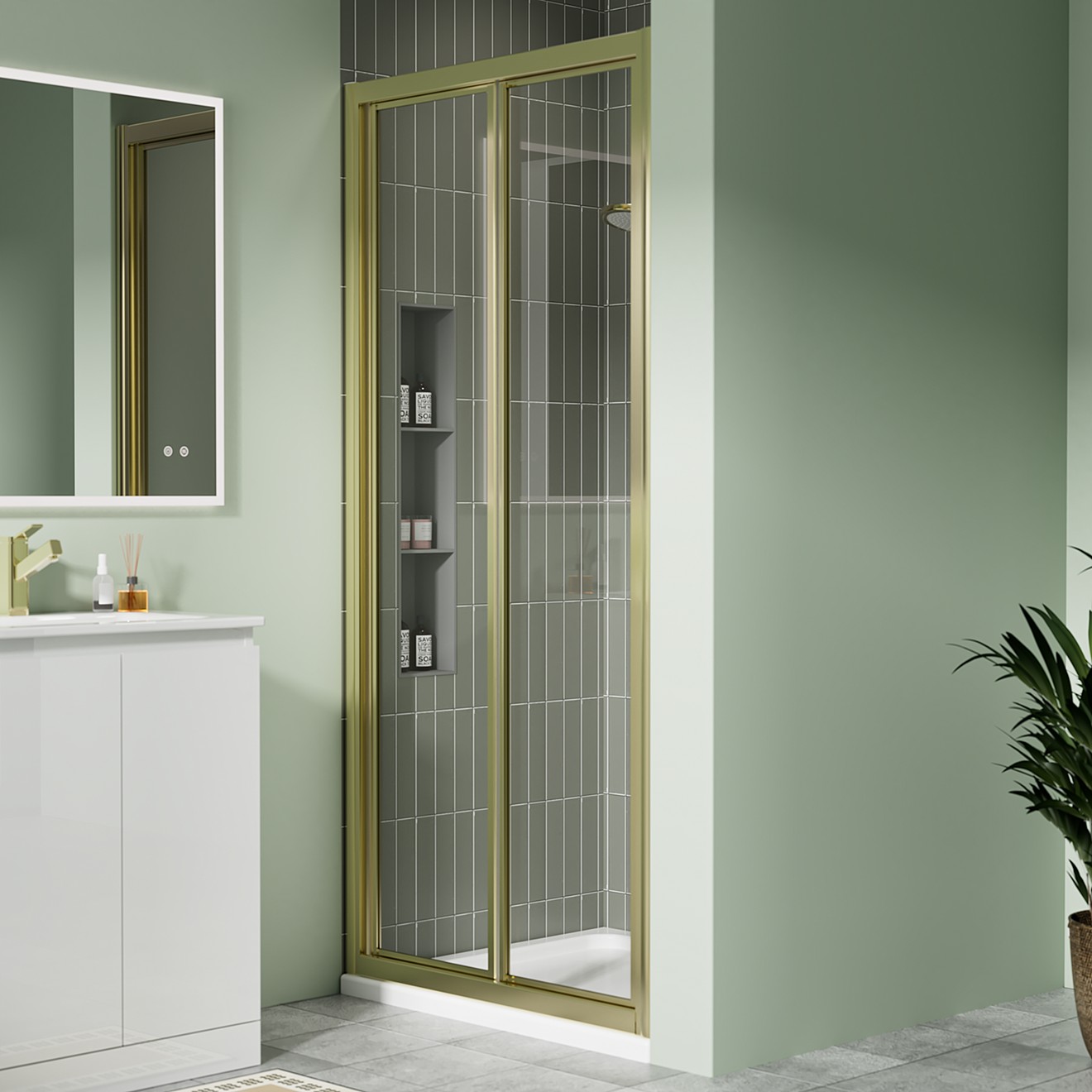 Crystal 6mm Brushed Brass Bifold Shower Door 700mm