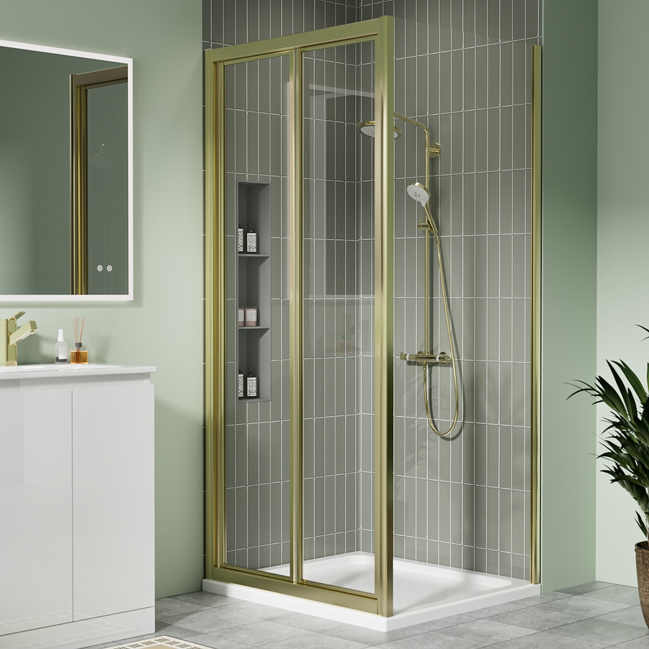 Crystal 6mm Brushed Brass Bifold Shower Door 800mm