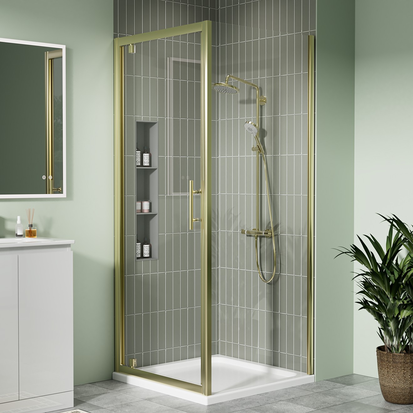 Crystal 6mm Brushed Brass Pivot Shwer Door 800mm