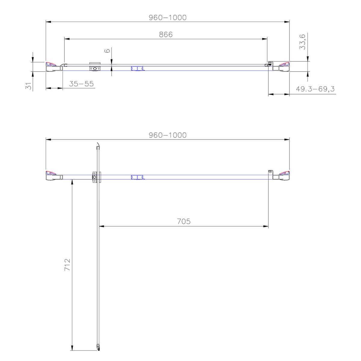 Crystal 6mm Brushed Brass Pivot Shower Door 1000mm