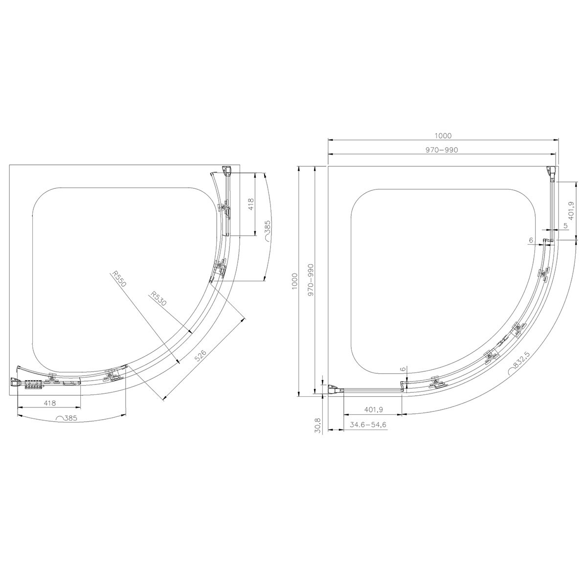 Crystal 6mm Brushed Brass Quadrant Shower Enclosure 800x800mm