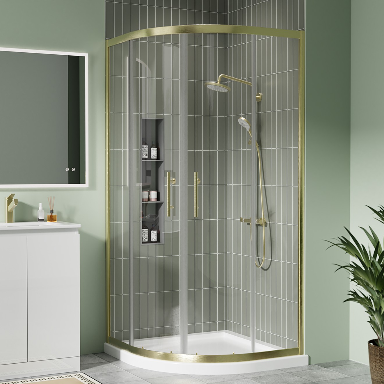 Crystal 6mm Brushed Brass Quadrant Shower Enclosure 800x800mm