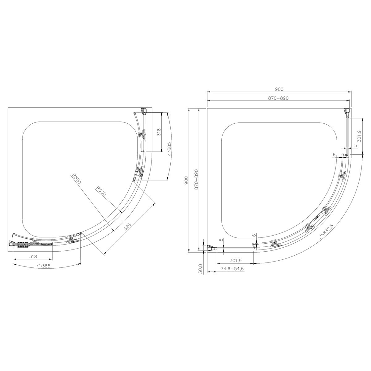 Crystal 6mm Brushed Brass Quadrant Shower Enclosure 900x900mm