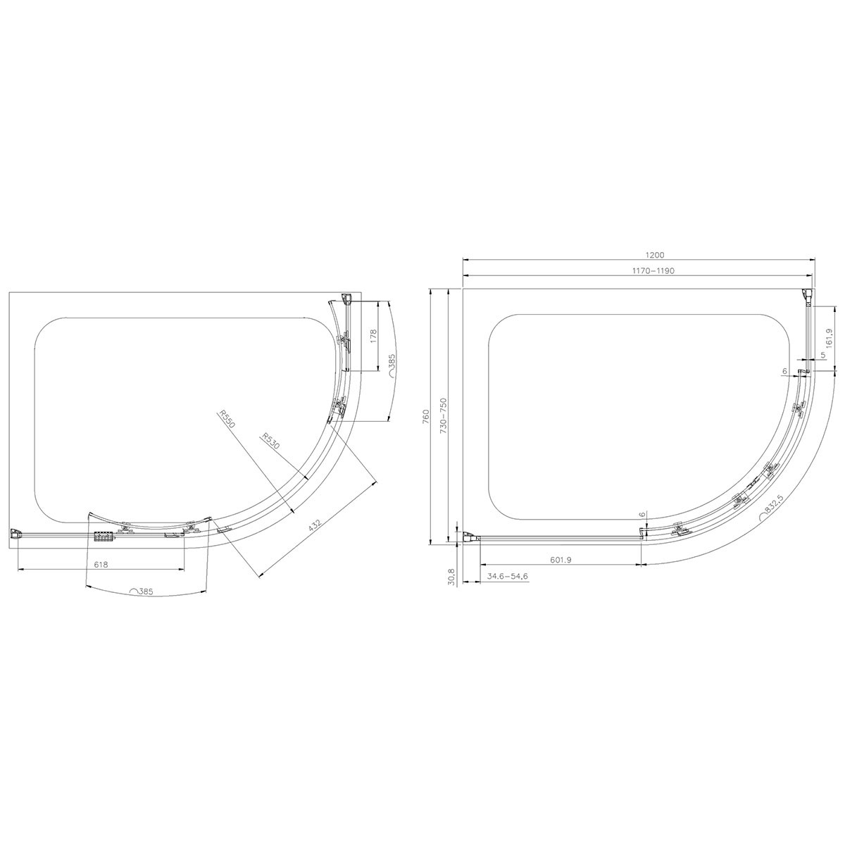 Crystal 6mm Brushed Brass Offset Quadrant Shower Enclosure 1200x760mm