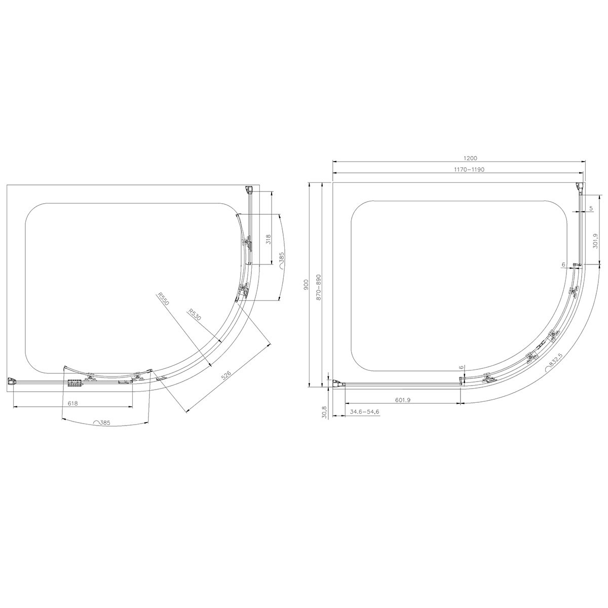 Crystal 6mm Brushed Brass Offset Quadrant Shower Enclosure 1200x900mm