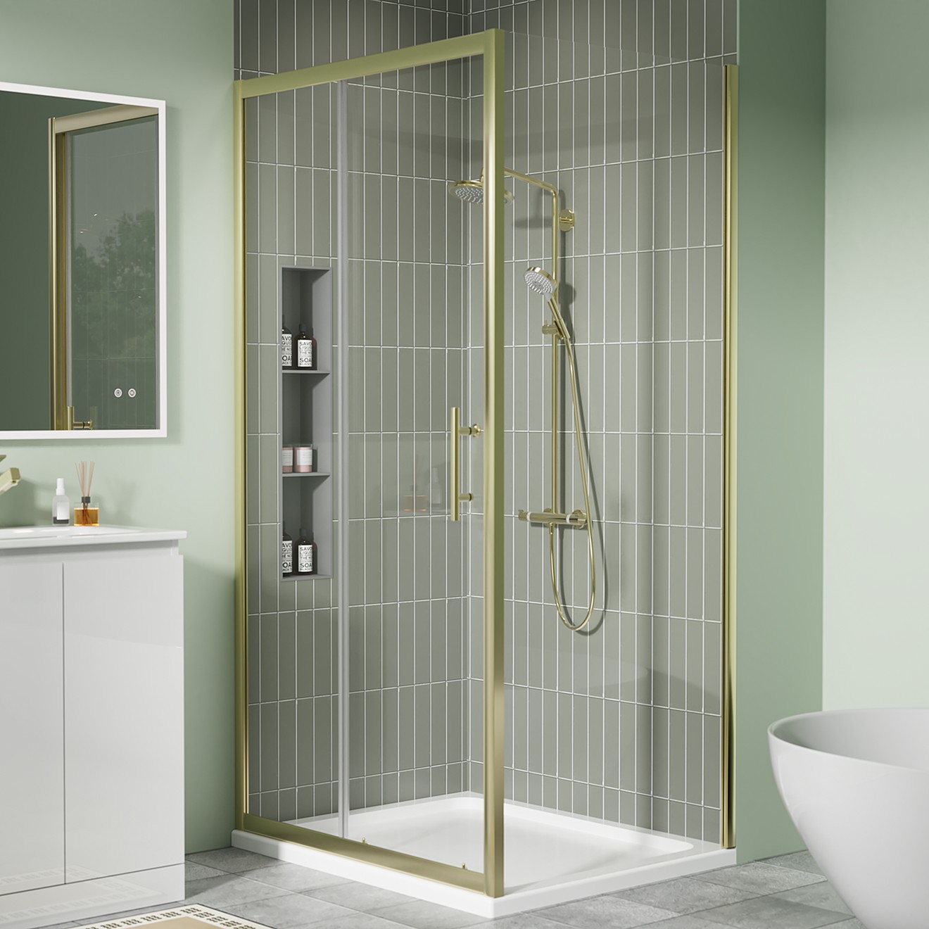 Crystal 6mm Brushed Brass Sliding Shower Door 1000mm