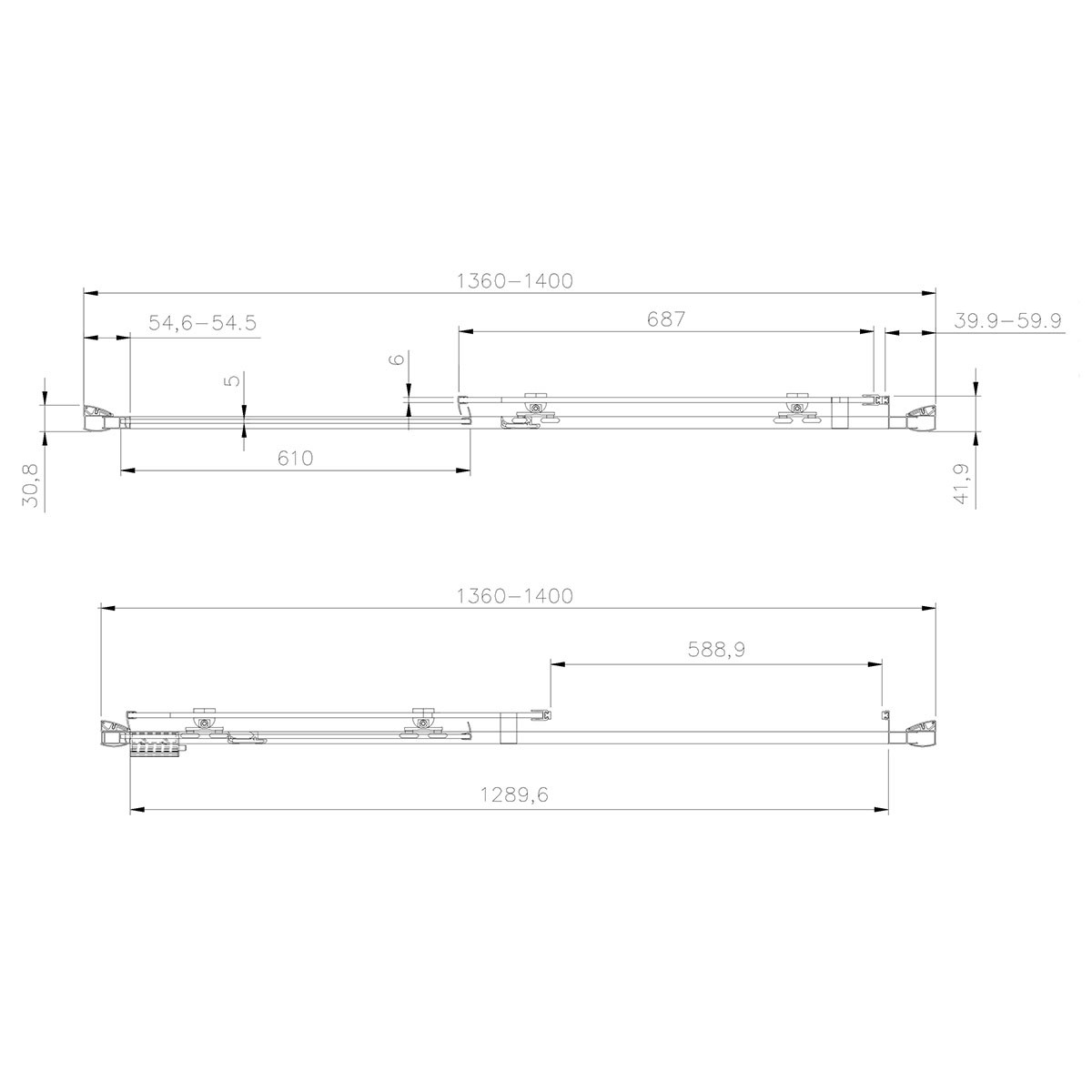 Crystal 6mm Brushed Brass Sliding Shower Door 1400mm