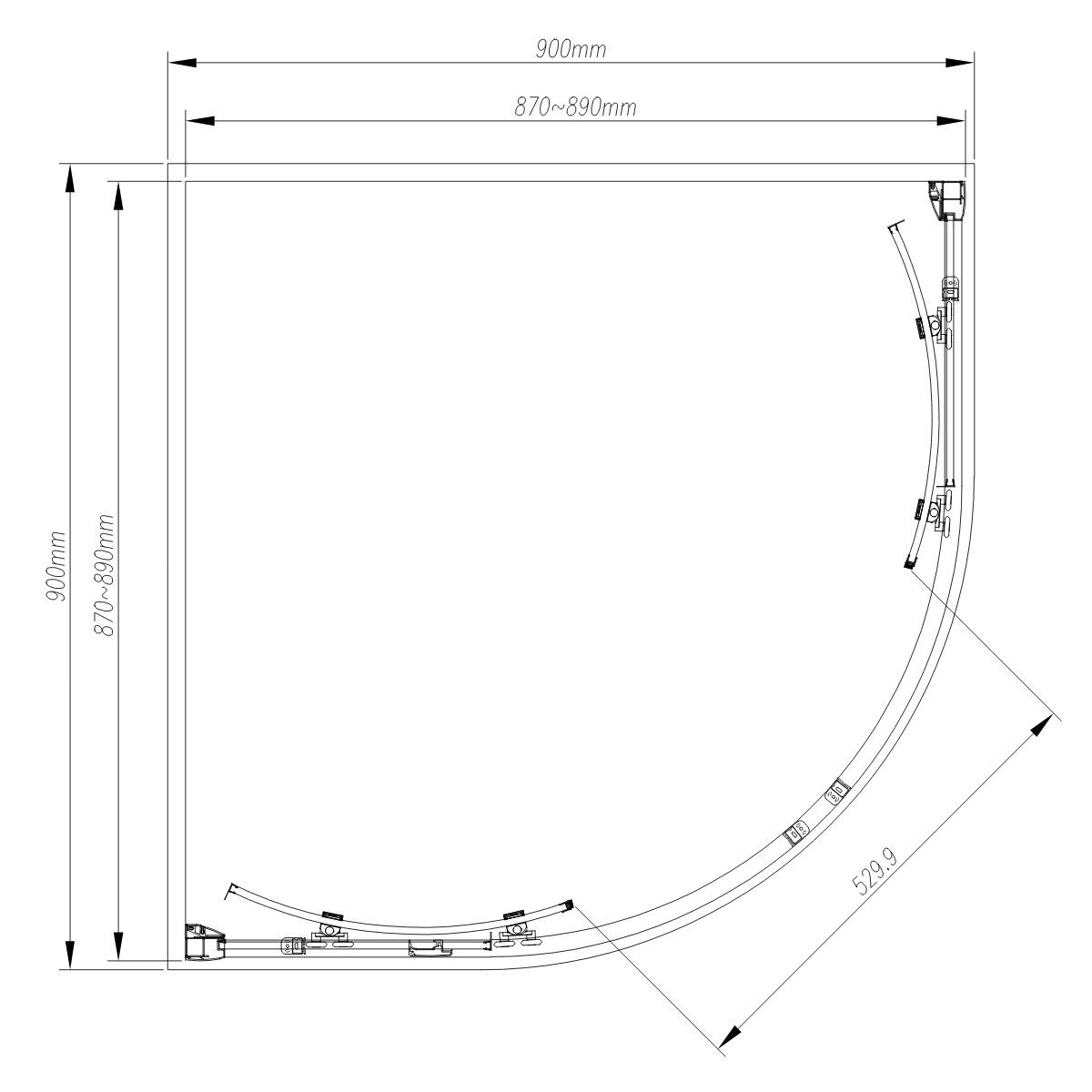 Emerald 8mm Brushed Brass Quadrant Shower Enclosure 900x900mm