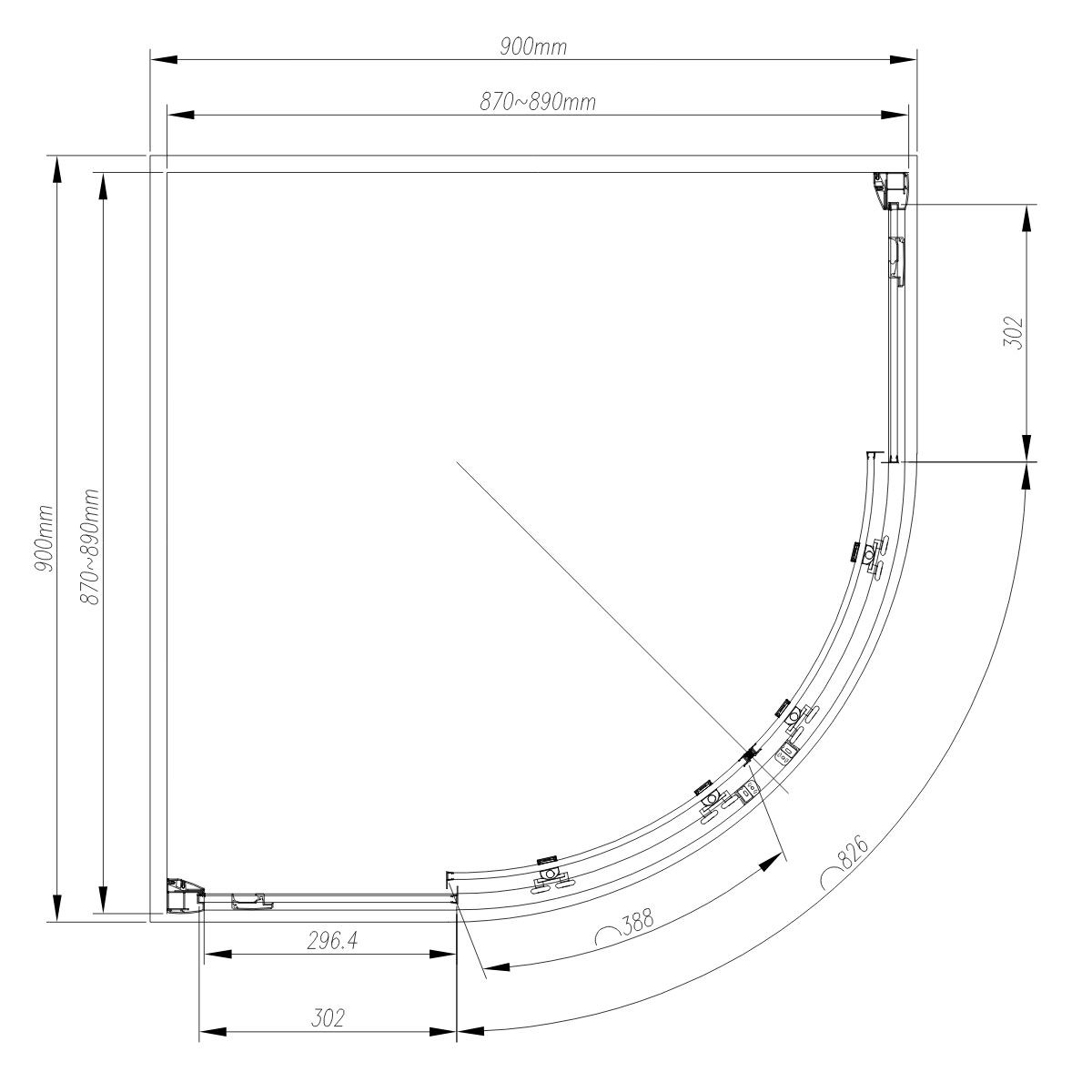 Emerald 8mm Brushed Brass Quadrant Shower Enclosure 900x900mm