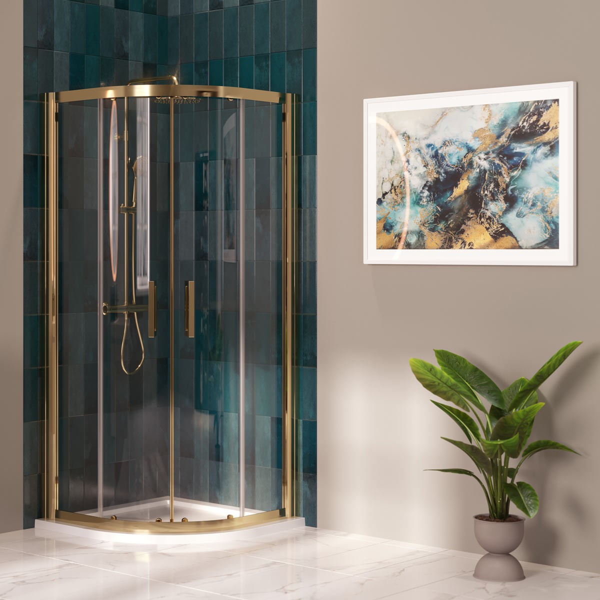 Emerald 8mm Brushed Brass Quadrant Shower Enclosure 900x900mm