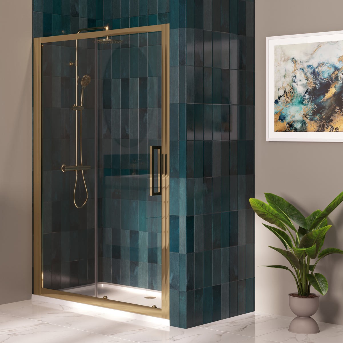 Emerald 8mm Brushed Brass Sliding Shower Door 1000mm