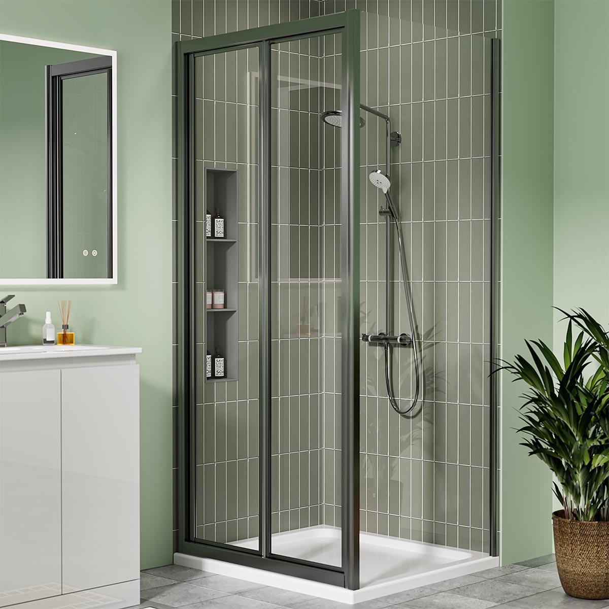 Crystal 6mm Gunmetal Bifold Shower Door 1000mm