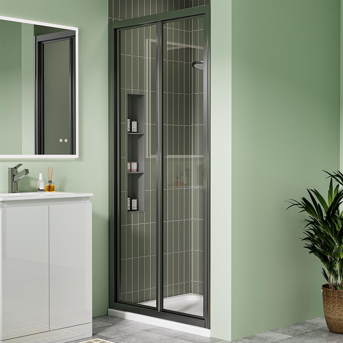 Crystal 6mm Gunmetal Bifold Shower Door 1000mm