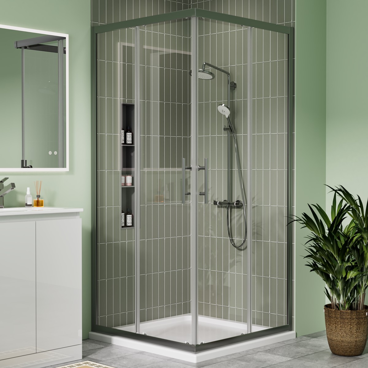 Crystal 6mm Gunmetal Corner Entry Door 760x760mm