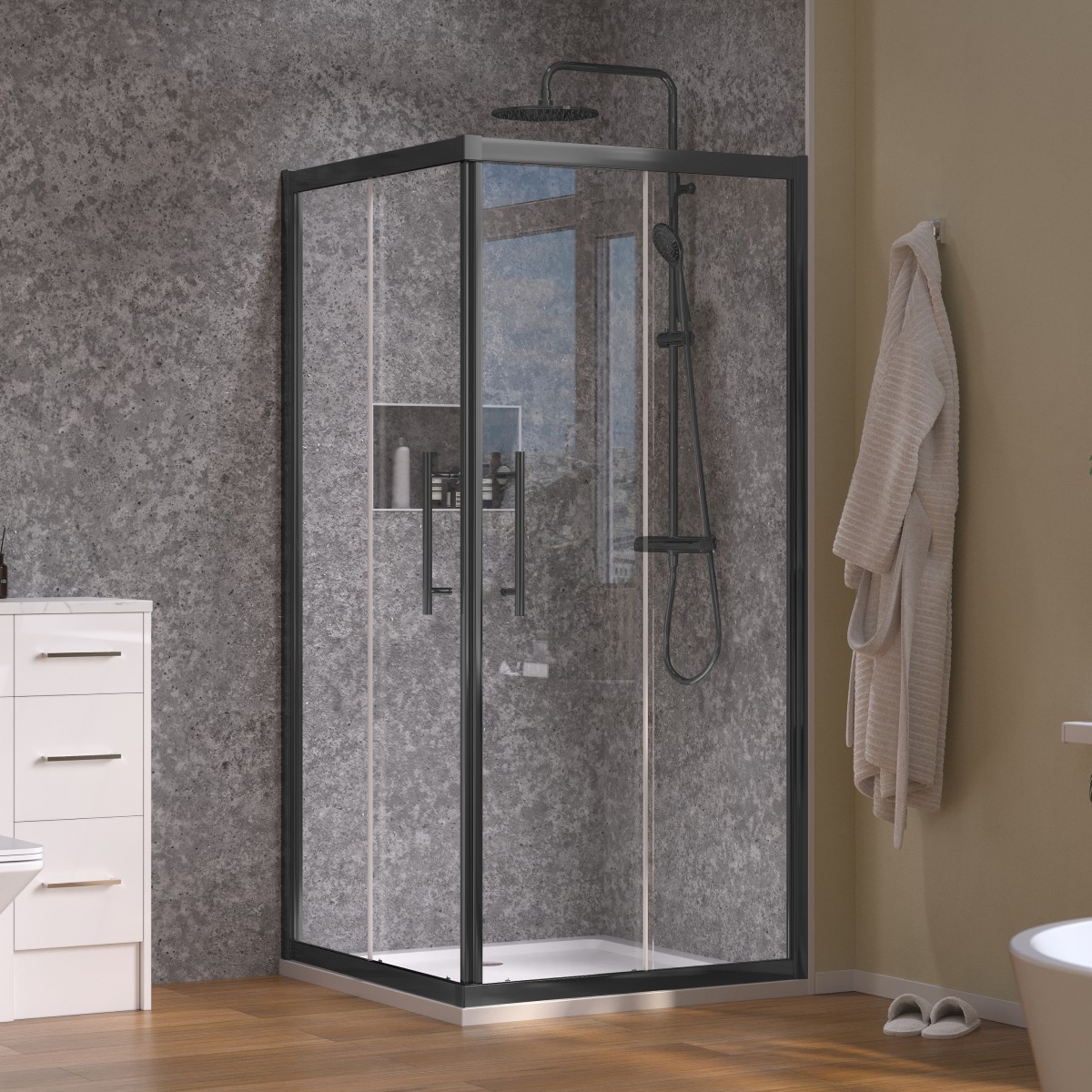 Crystal 6mm Gunmetal Corner Entry Door  900x900mm