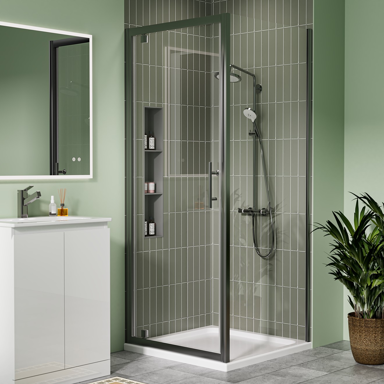 Crystal 6mm Gunmetal Pivot Shower Door 700mm