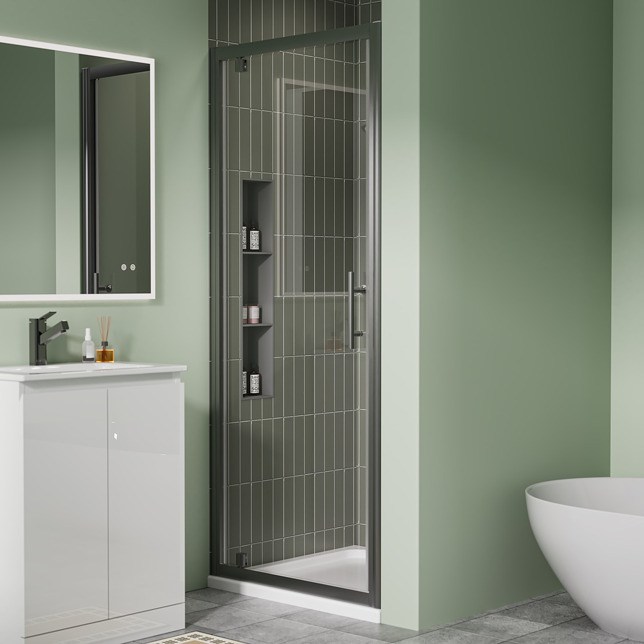 Crystal 6mm Gunmetal Pivot Shower Door 1200mm