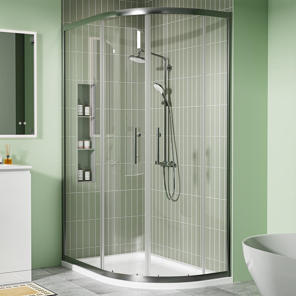 Crystal 6mm Gunmetal Offset Quadrant Enclosure 1100x900mm